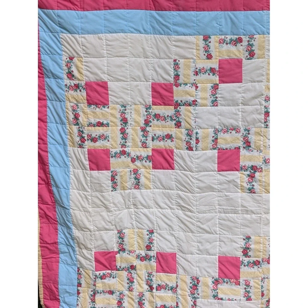 Vintage Handmade Floral Patchwork Quilt Turning twenty pattern full